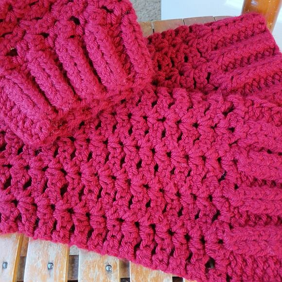 Cherry Red Leg Warmers OSFM crochet warm thick chunky over th knee dance premade - Picture 6 of 8